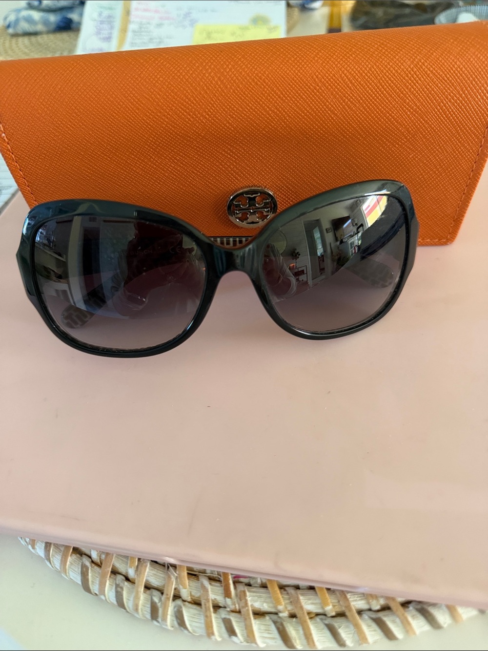 Ladies Tory Burch Black Gradient Lens Sunglasses with Orange Case